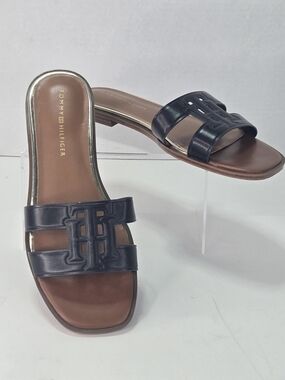 Tommy Hilfiger Terenz Navy Leather Slide Sandals Women's Size 9